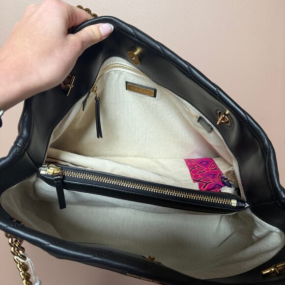 Tory Burch Kira Chevron Tote Bag Black Leather & Gold Hardware NWT - Picture 10 of 12